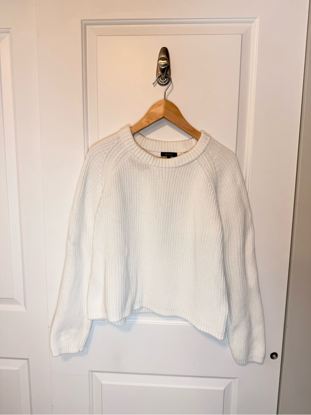 Quince Cream Crewneck Ribbed Knit Sweater